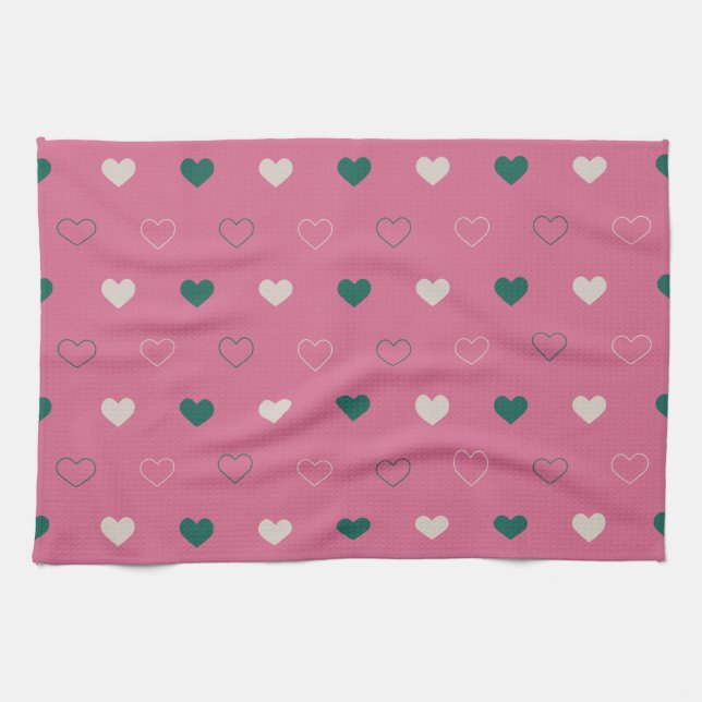 Paño De Cocina Corazón simple y lindo sin fisuras rosa / verde (Horizontal)