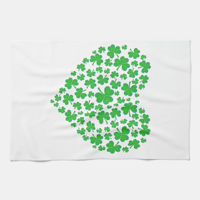 Paño De Cocina Corazón verde irlandés del trébol (Horizontal)