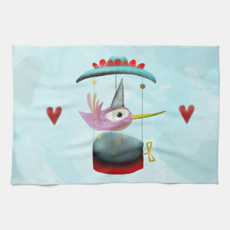 Paño De Cocina Corazones de ave de arrozal acuarela cielo mágico