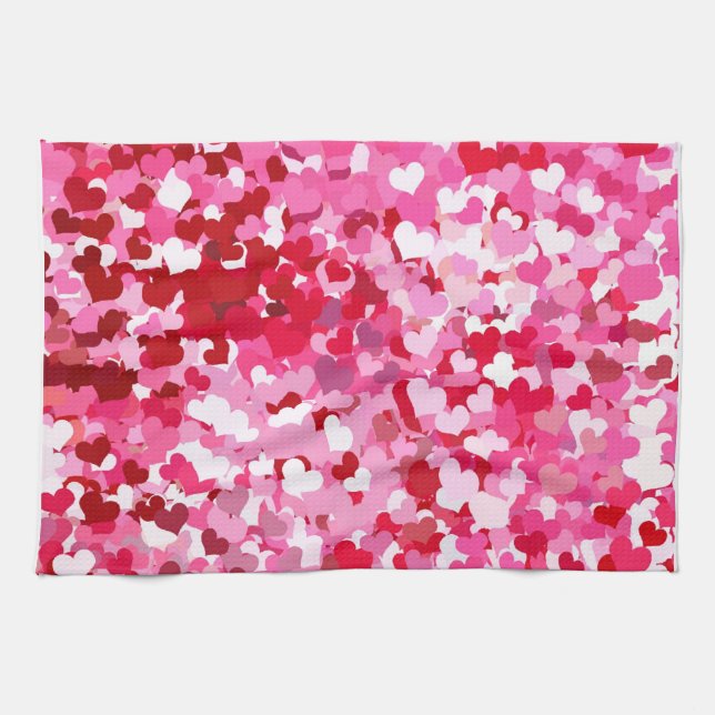 Paño De Cocina Corazones de Confeti Rosa (Horizontal)
