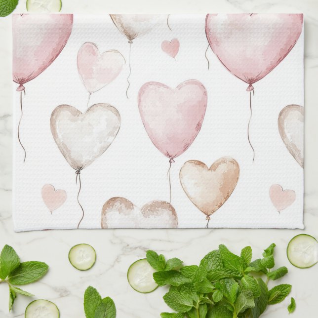 Paño De Cocina Corazones de crema rosada (Doblado)