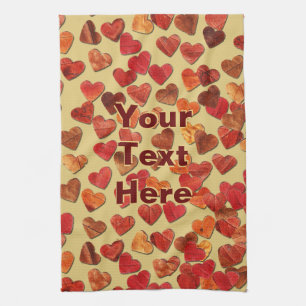 Paño De Cocina Corazones De Hojas De Otoño En Papel Antiguo