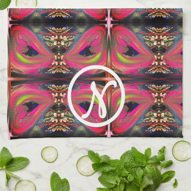 Paño De Cocina Corazones de neón rosado (Doblado)