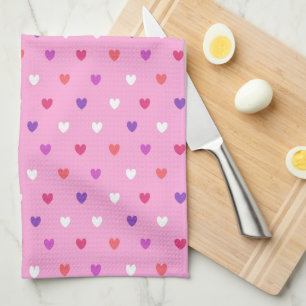 Paño De Cocina Corazones de polka de color rosa