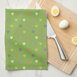Paño De Cocina Corazones de polka en verde vegetal