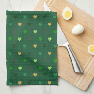 Paño De Cocina Corazones de polka sobre el bosque verde