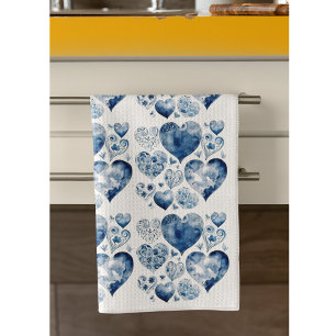 Paño De Cocina Corazones en azul delft