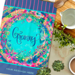 Paño De Cocina Corazones florales de Bonito azul granny personali