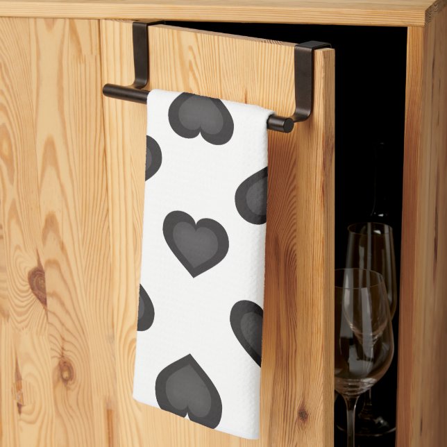 Paño De Cocina Corazones negros (Pliegue de tercios)