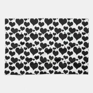 Paño De Cocina Corazones negros bonitos sobre blanco para tu San 