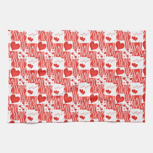 Paño De Cocina corazones rojos, amor. (Horizontal)
