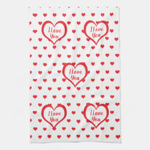 Paño De Cocina Corazones rojos curados con monograma de corazón r