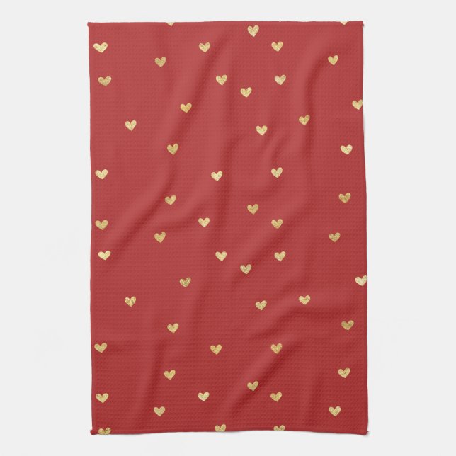 Paño De Cocina Corazones rojos dorados (Vertical)