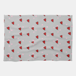 Paño De Cocina Corazones rojos en gris