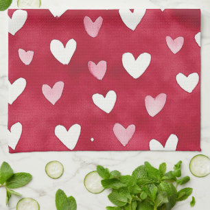 Paño De Cocina Corazones Rojos Rosados Blancos