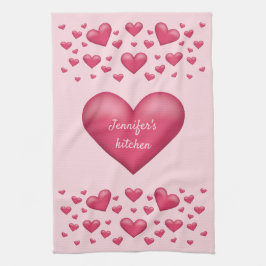 Paño De Cocina Corazones rosados con texto personalizable