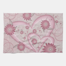 Paño De Cocina Corazones y flores rosadas adoran el arte fractal
