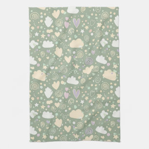 Paño De Cocina Corazones y Nubes de Acuarela Pastel Soñados (4)
