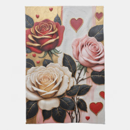 Paño De Cocina Corazones y Rosas opulentos