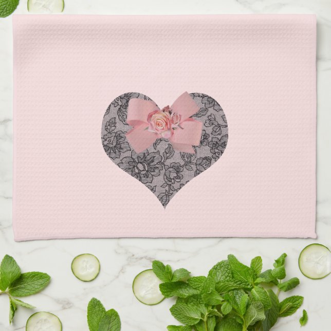 Paño De Cocina Cordón y rosas negros (Doblado)