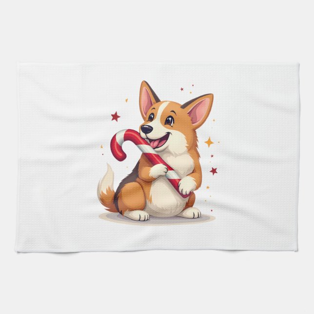 Paño De Cocina Corgi Candy Cane Joy (Horizontal)