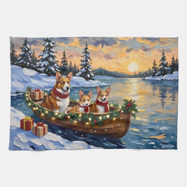 Paño De Cocina Corgi Christmas Boat Holiday (Horizontal)