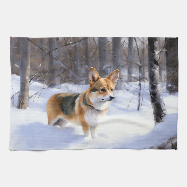 Paño De Cocina Corgi Deja que nieve Navidad (Horizontal)