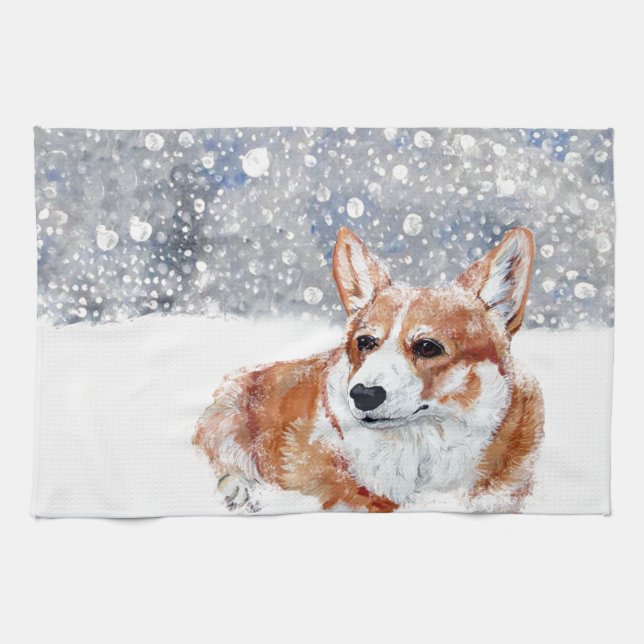 Paño De Cocina Corgi del invierno (Horizontal)