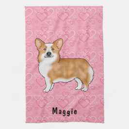 Paño De Cocina Corgi Gales De Pembroke Rojo En Corazón Rosa Con N