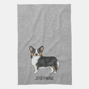 Paño De Cocina Corgi galés negro tricolor con nombre