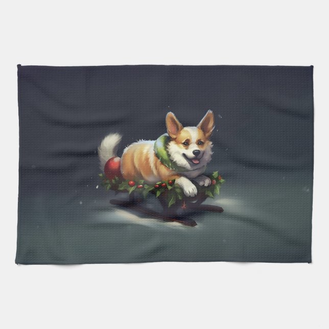 Paño De Cocina Corgi Navidad nieve invierno (Horizontal)