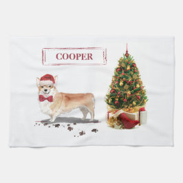 Paño De Cocina Corgi Navidades graciosos perro con árbol