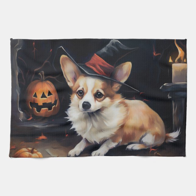 Paño De Cocina Corgi Pumpkins Halloween Scary (Horizontal)