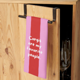 Paño De Cocina 'Corgis son mi gente favorita' Rojo Rayado Rosa 