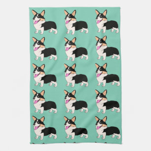 Paño De Cocina Corgis tricolores en verde claro
