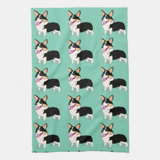 Paño De Cocina Corgis tricolores en verde claro