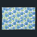 Paño De Cocina Cornflores de color azul, flores silvestres en bla<br><div class="desc">Cornflores pintadas con acuarelas en papel y luego el patrón hecho en Photoshop.</div>