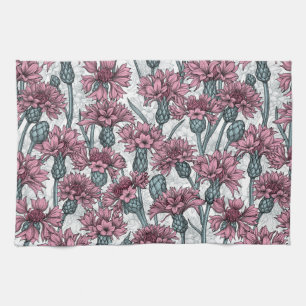 Paño De Cocina Cornflores rosas, flores silvestres en blanco