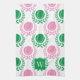 Paño De Cocina Corona de Laurel Preppy Tennis - Rosa y Verde