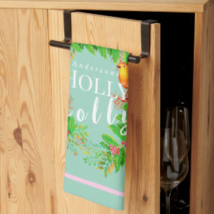 Paño De Cocina Corona de Navidad alegre luz teal