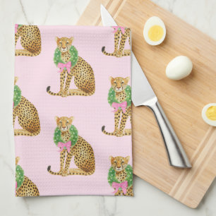 Paño De Cocina Corona de Navidad Leopardo