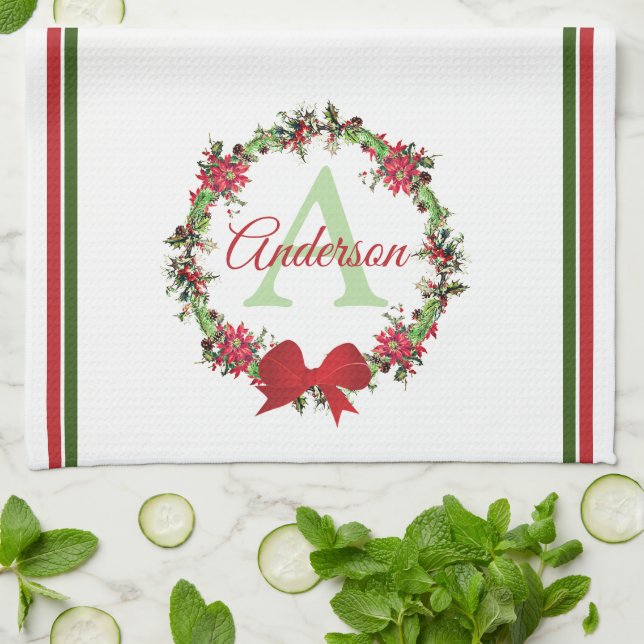Paño De Cocina Corona de Navidad personalizada (Doblado)