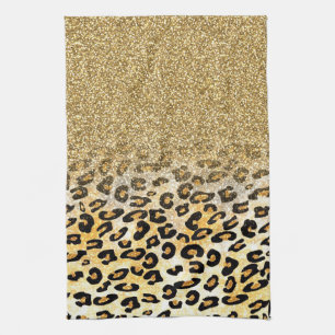 Paño De Cocina Corta chica trendy dorada faux purpurina leopardo