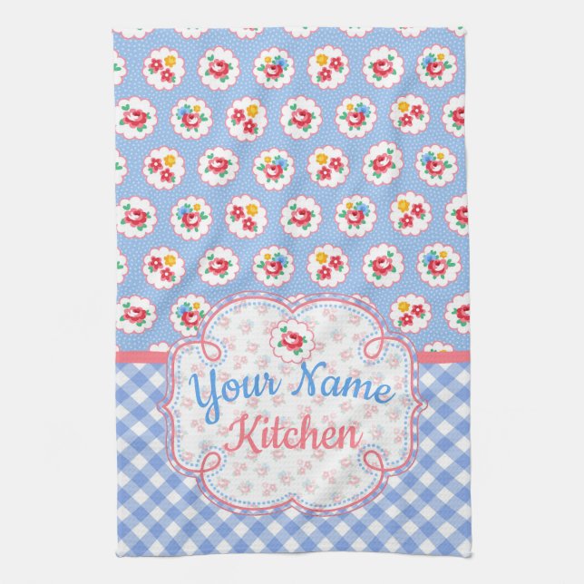 Paño De Cocina Corta Shabby Chic Floral y Plaid personalizado (Vertical)