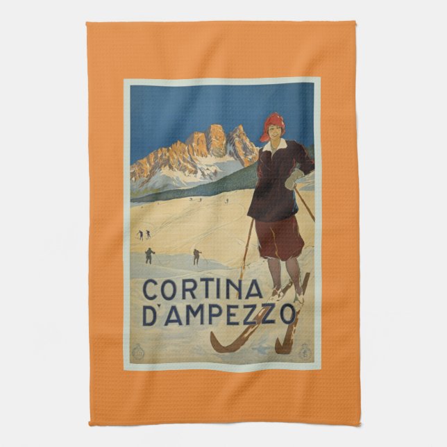 Paño De Cocina Cortina D'Ampezzo Poster de esquí de época (Vertical)