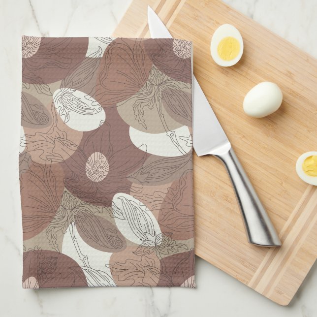 Paño De Cocina Cortina de armonía botánica Mocha Hibiscus (Doblado Cuarto)