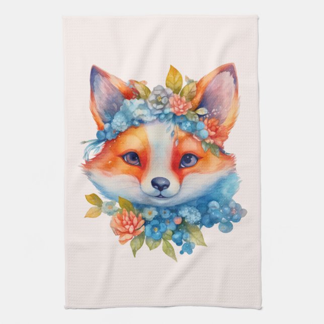 Paño De Cocina Corto Naranja Fox con corona floral (Vertical)