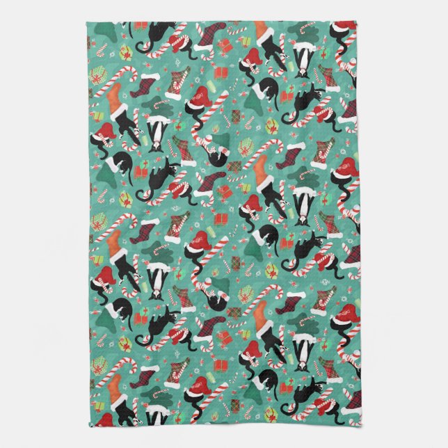 Paño De Cocina Cosas divertidas para gatos y Navidades (Vertical)