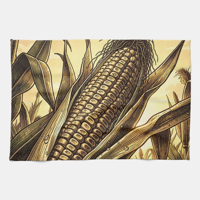 Paño De Cocina Cosecha de Mazorca de Maíz Dorada (Horizontal)