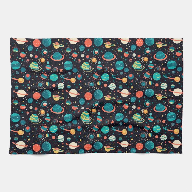 Paño De Cocina Cosmic Pattern Planets and Stars (Horizontal)